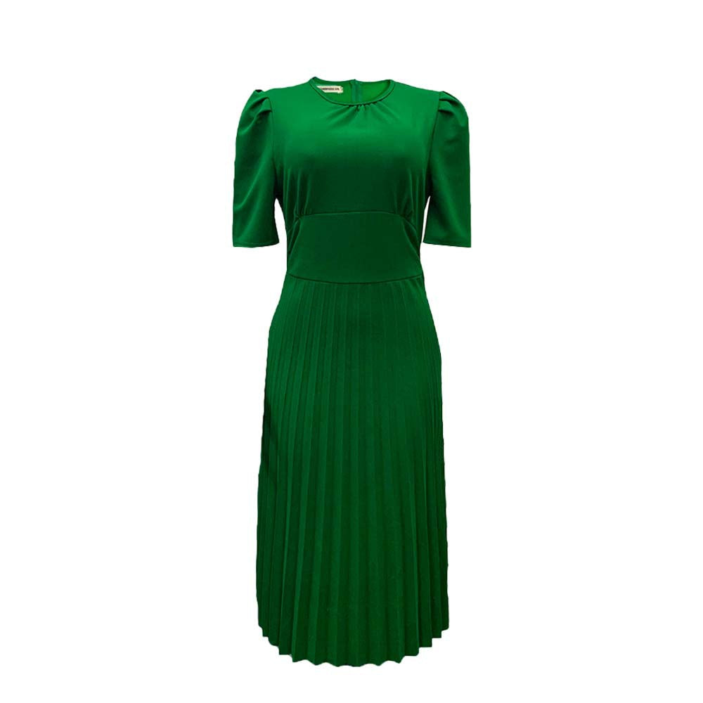Damen Plissee Kleid mit elegantem Kragen und zeitlosen Puffärmeln Drune