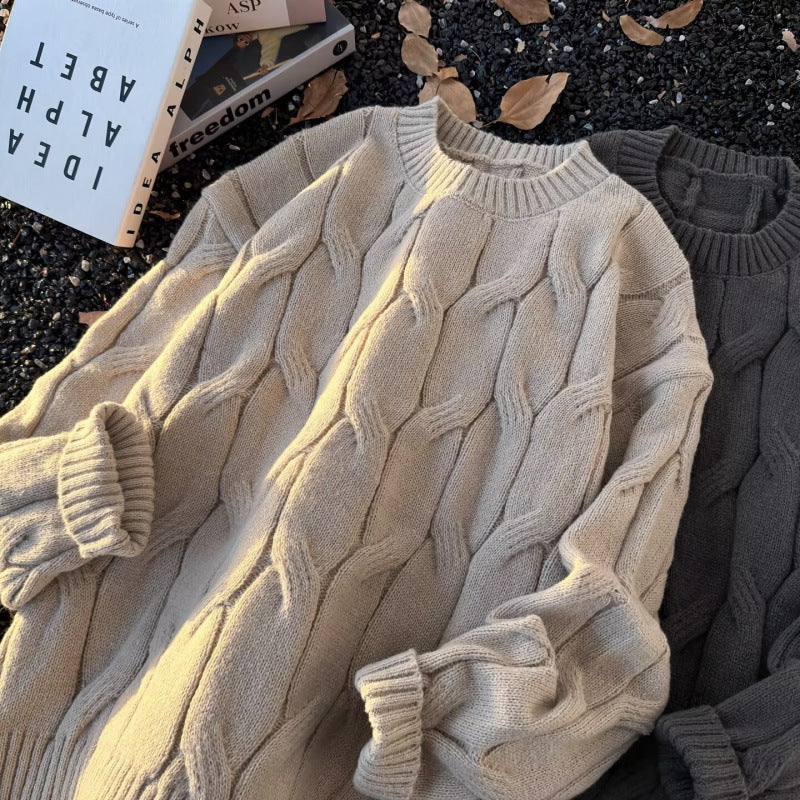 Damen Grobgestrickter Oversize-Zopfmuster-Strickpullover mit verkürztem Saum Drune