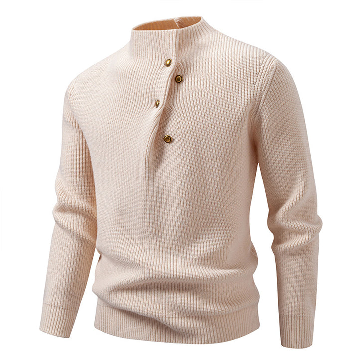 Herren Feinstrick-Pullover mit asymmetrischer Knopfleiste und Stehkragen Drune