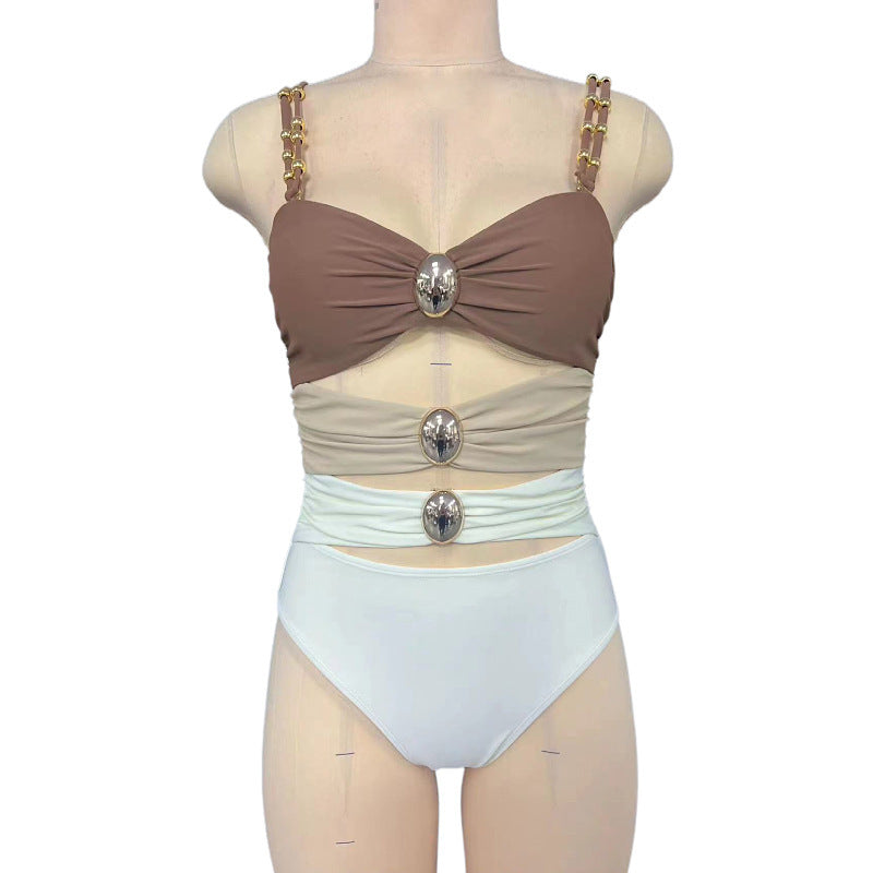 Damen Einteiler Badeanzug mit stilvollem Wickeldesign und modischen Akzenten Drune