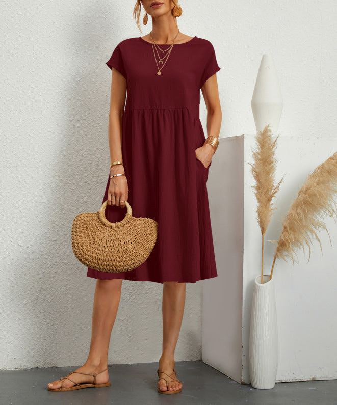 Damen Freizeitleinenkleid mit leichtem Schnitt und Taschen Drune