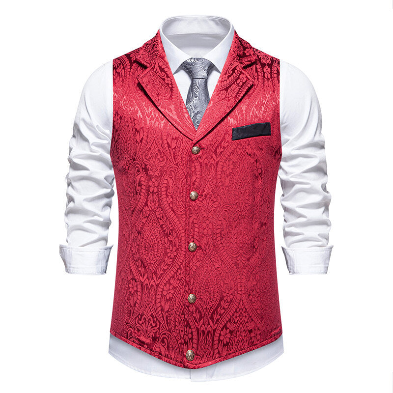Herren Paisley-Jacquard Weste mit Schalkragen, tailliertem Schnitt und Zierknöpfen Drune
