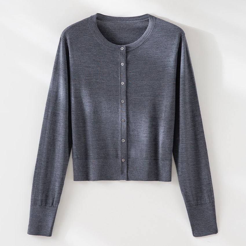 Damen Kurzgeschnittene Feinstrick-Cardigan mit Rundhalsausschnitt und tonaler Knopfleiste Drune