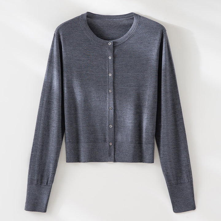 Damen Leichter Feinstrick-Cardigan im Cropped‑Schnitt mit Rundhals und durchgehender Knopfleiste Drune