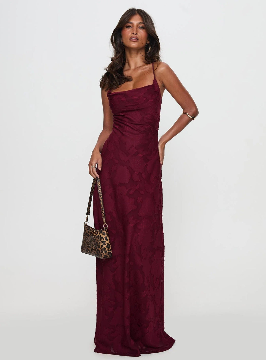 Damen Elegantes Abendkleid mit floralem Spitzenmuster und Spaghettiträgern Drune