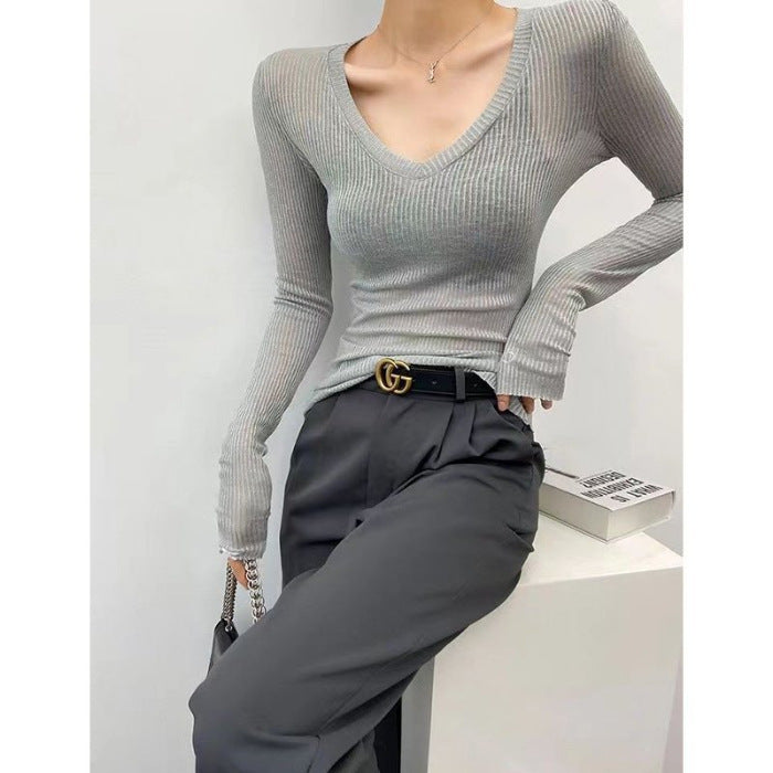Damen figurbetontes Langarmshirt mit Rippstruktur Drune