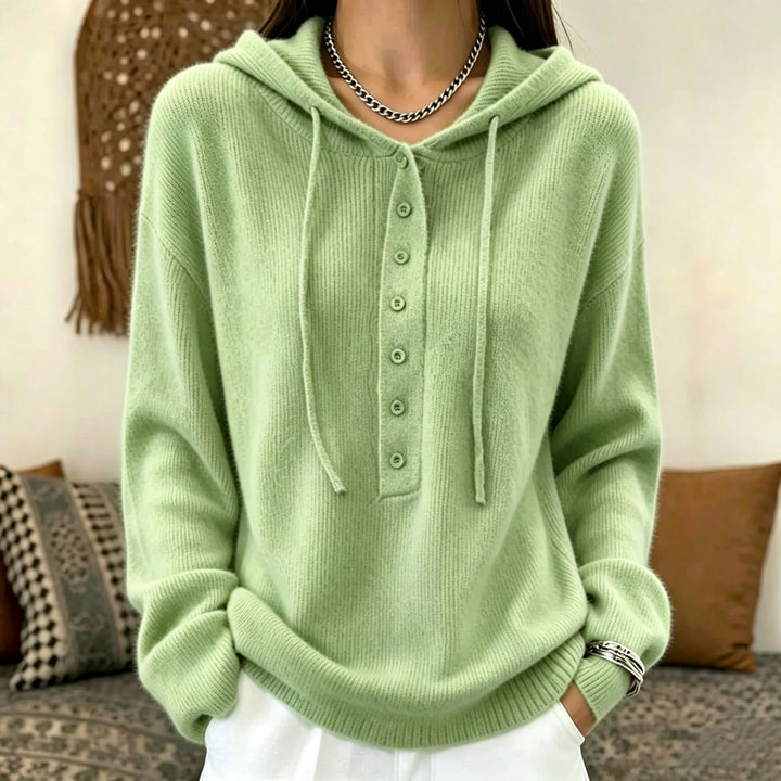 Damen Kapuzenpullover aus weichem Feinstrick mit Knopfleiste und relaxed Fit Drune