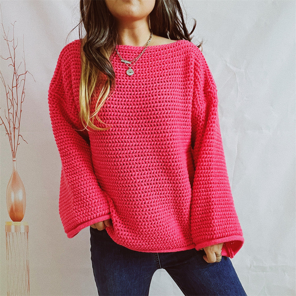 Damen lockerer Strickpullover mit weitem Schnitt und modernem Maschenbild Drune