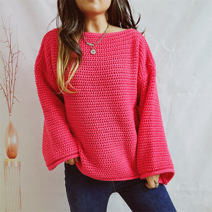 Damen lockerer Strickpullover mit weitem Schnitt und modernem Maschenbild Drune