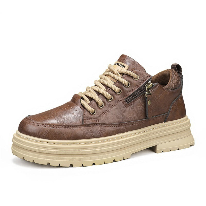 Herren robuste Lederoptik Plateau-Sneaker mit seitlichem Reißverschluss, gepolstertem Knöchelkragen und griffiger Wellenlaufsohle Drune