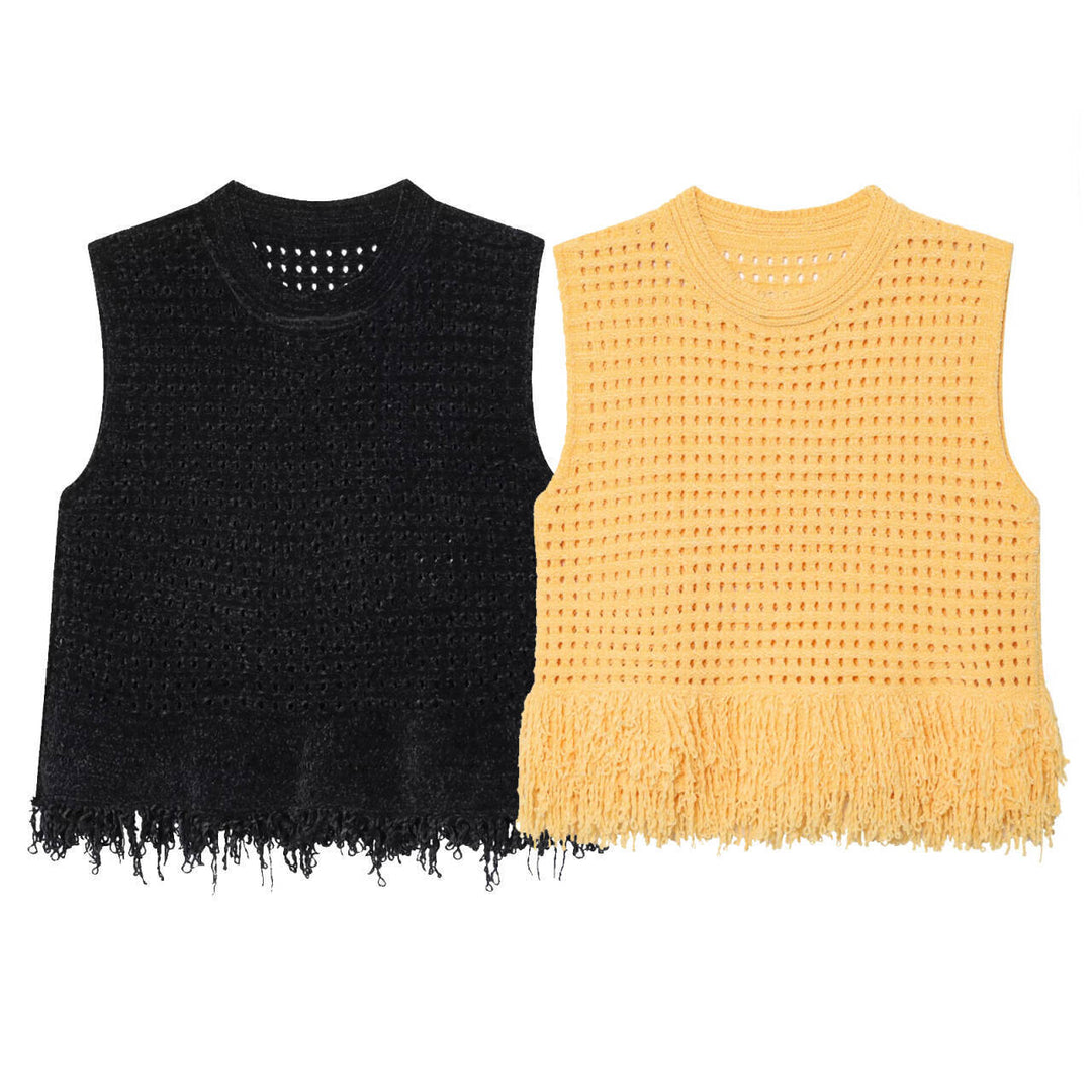 Damen Stricktop mit fransem Saum Drune