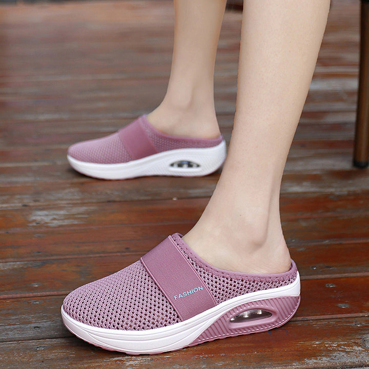 Damen Halbschuh-Slipper mit atmungsaktivem Strickobermaterial, elastischem Mittelfußriemen und Dämpfungssohle Drune