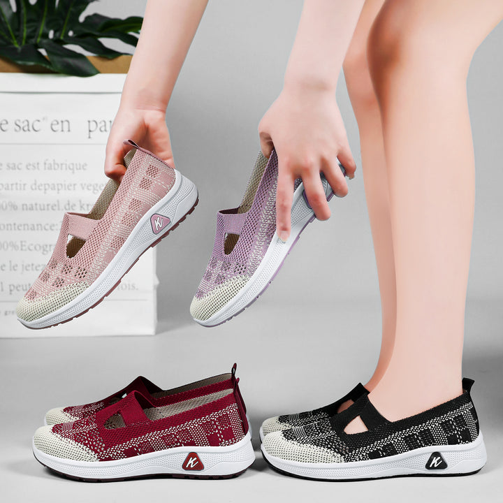 Damen nan leichter gestrickter Slip-On Mary-Jane-Sneaker mit Cut-Out, atmungsaktivem Strickoberteil und dämpfender Komfortsohle Drune
