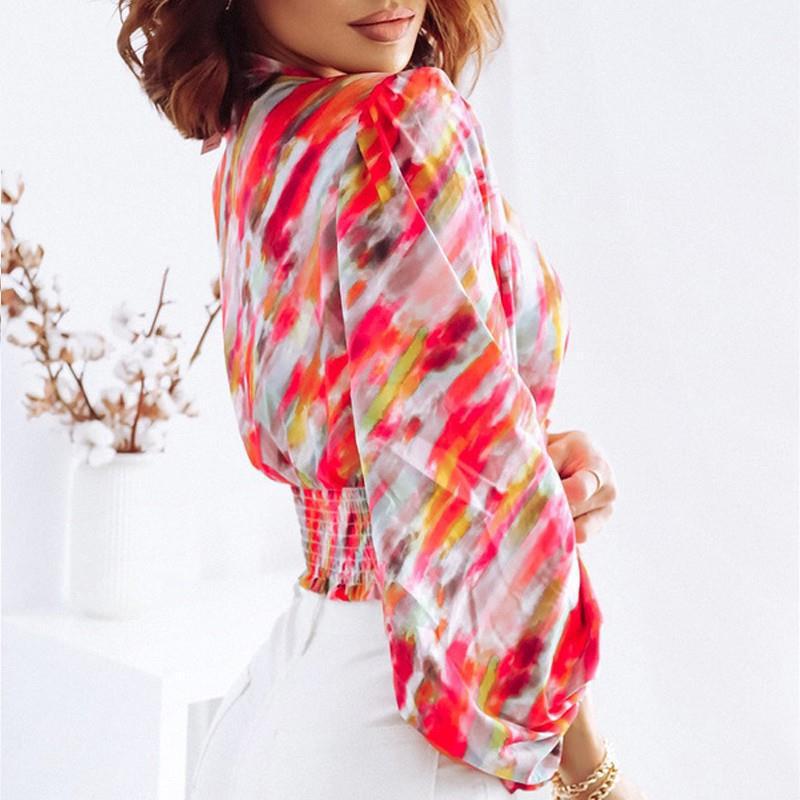 Damen modische Bluse im Chiffon-Stil mit großen Ärmeln Drune