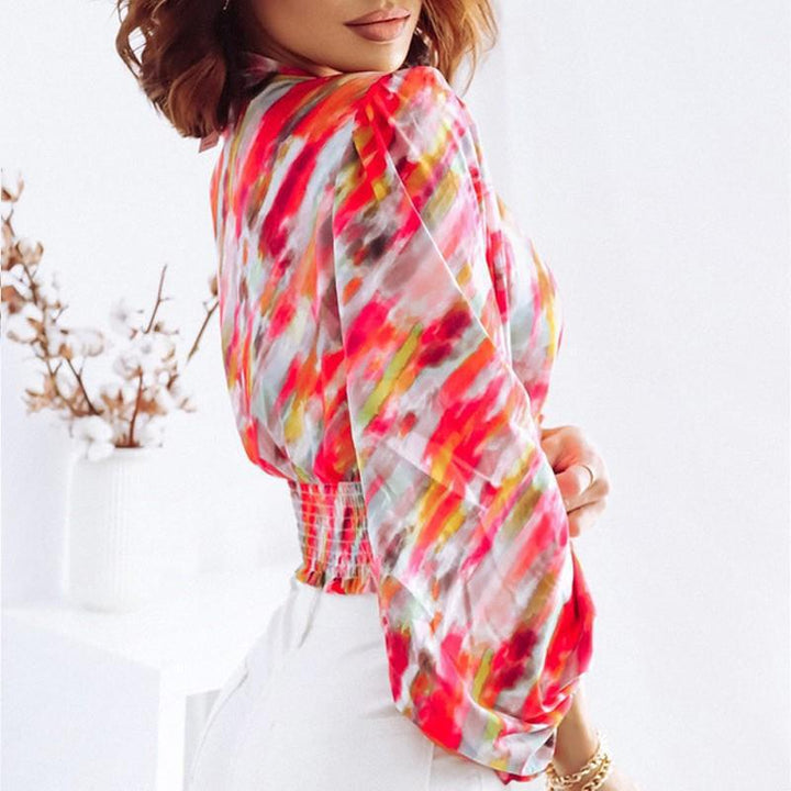 Damen modische Bluse im Chiffon-Stil mit großen Ärmeln Drune