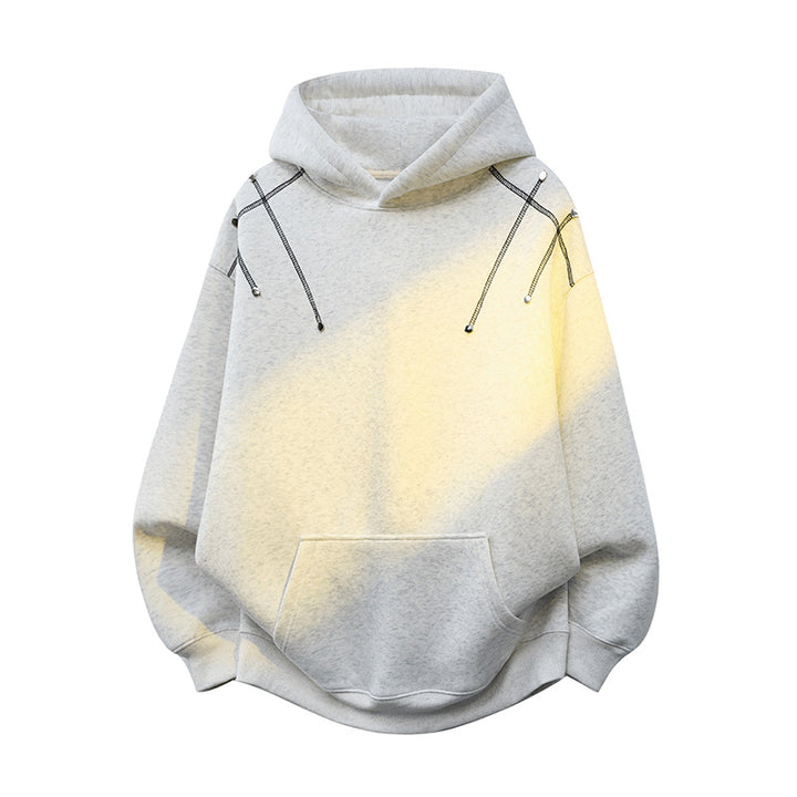 Unisex Oversize-Kapuzenpullover mit Kängurutasche und dekorativen Zugbändern Drune