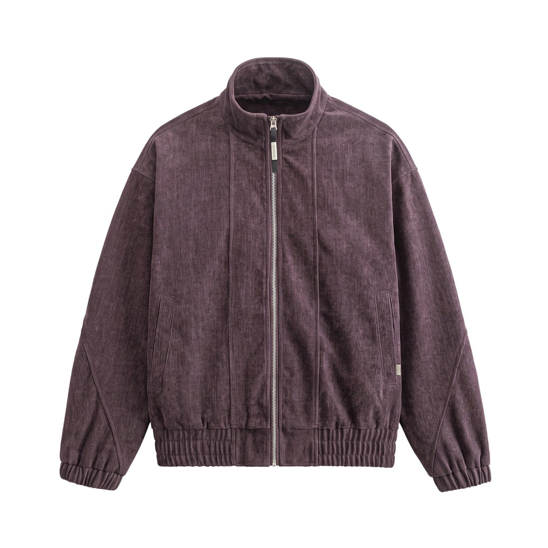 Unisex Boxy‑Bomberjacke aus strukturiertem Denim‑Optik mit hohem Stehkragen Drune