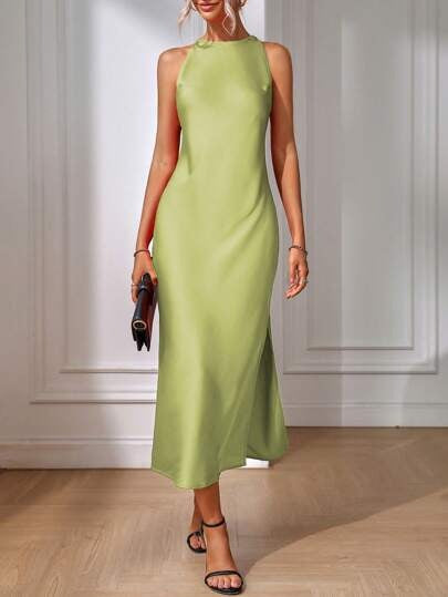 Damen Elegantes Maxikleid mit schmalem Träger und körpernahem Schnitt Drune