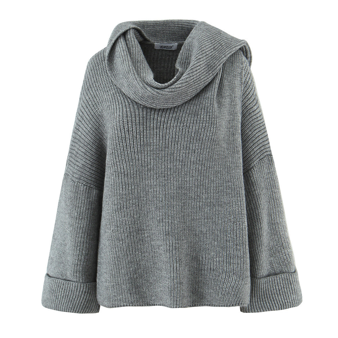 Damen Boxy-Cropped Grobstrick-Pullover mit voluminösem Schalkragen Drune