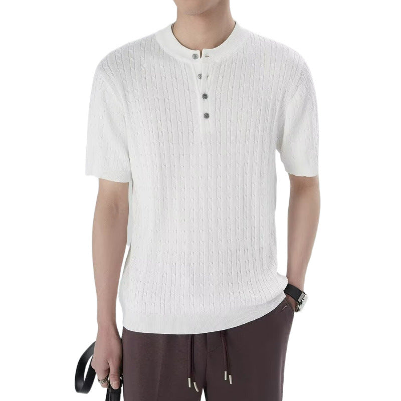 Herren Kurzarm Strickshirt mit Knopfleiste Drune