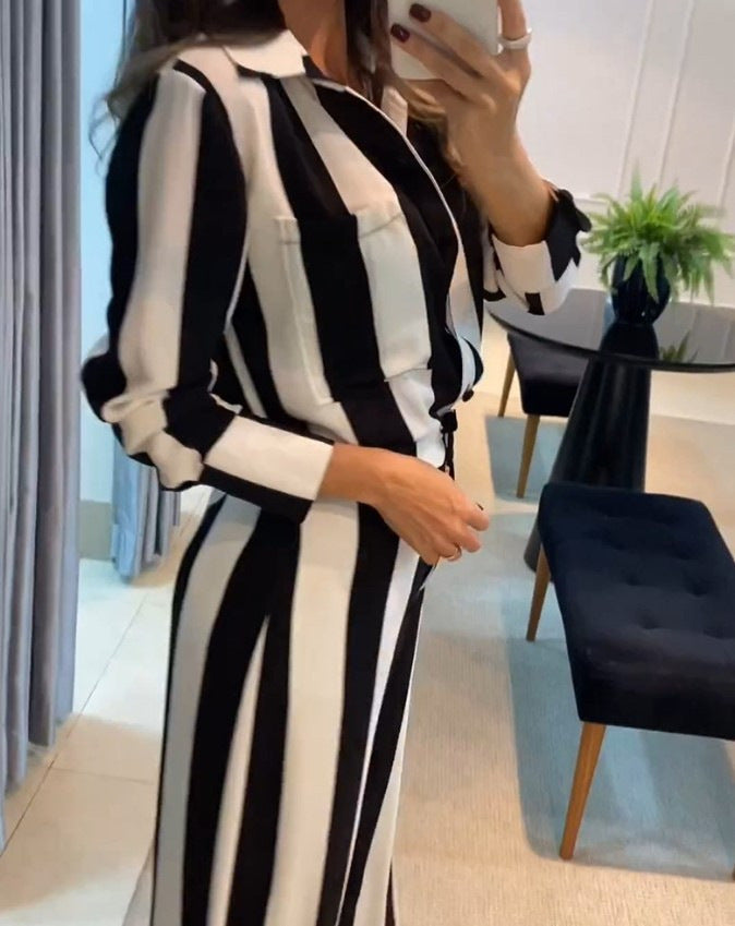 Damen Eleganter Jumpsuit mit auffälligem Streifenmuster und praktischen Taschen Drune