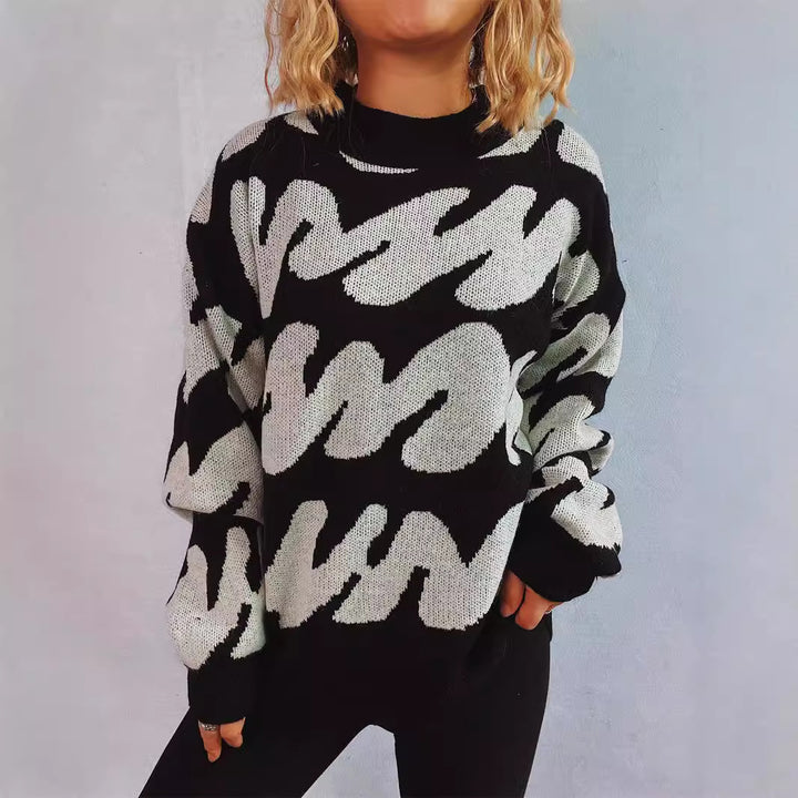 Damen Oversized Strickpullover mit auffälligem Muster Drune