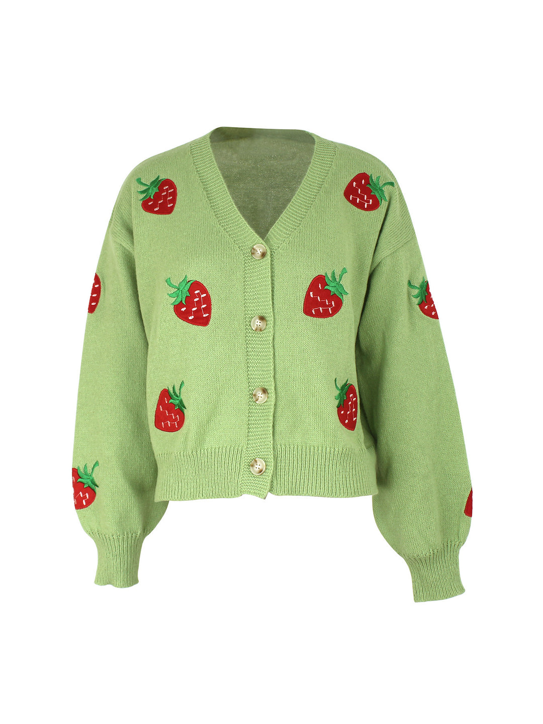 Damen verspielter Strickcardigan mit Erdbeerstickerei Drune