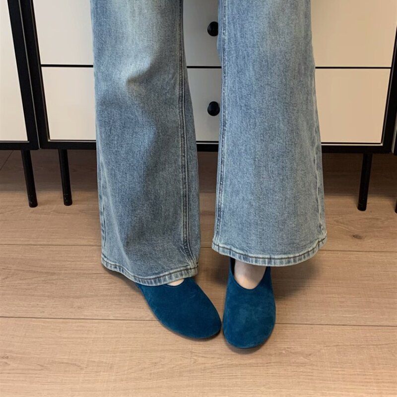Damen Minimalistische Wildleder-Ballerina-Slipper mit gepolstertem Komfortfußbett Drune