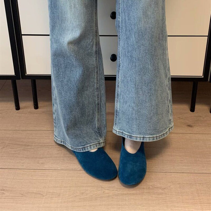 Damen Minimalistische Wildleder-Ballerina-Slipper mit gepolstertem Komfortfußbett Drune