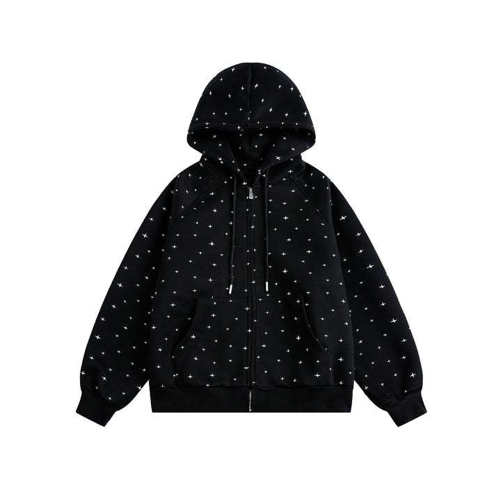 Unisex Oversize-Kapuzenjacke mit Sternchen-Print und durchgehendem Reißverschluss Drune