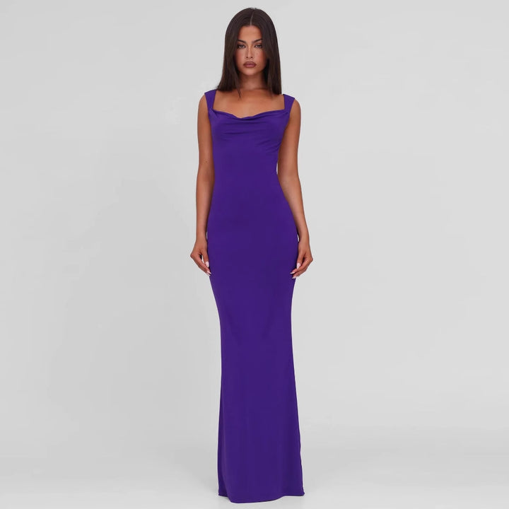 Damen Elegantes Maxikleid mit tiefem Ausschnitt und hochwertigem Stoff Drune
