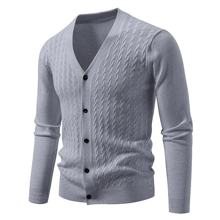 Herren Feinstrick-Cardigan mit Zopfmuster, V‑Ausschnitt und Knopfleiste Drune