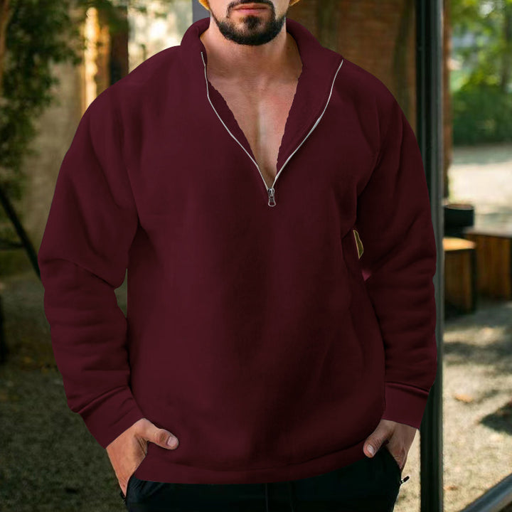 Herren bequemer Stehkragen Pullover mit kurzer Reißverschlussöffnung Drune