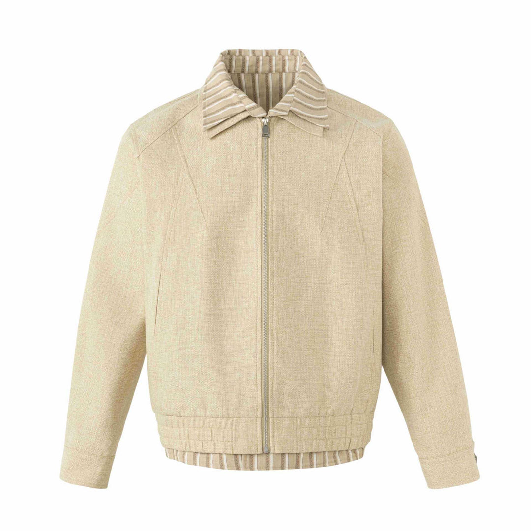 Damen Leichte Boxy‑Blousonjacke aus Leinenoptik mit gestreiftem Innenkragen Drune