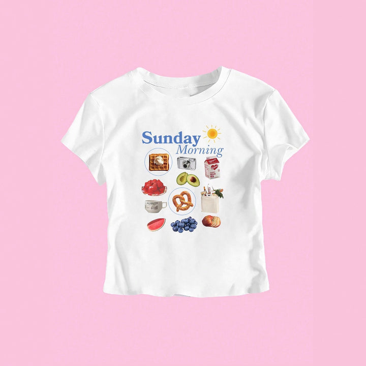 Damen T-Shirt mit kreativem Frühstücksmotiv und modernem Schriftzug Drune