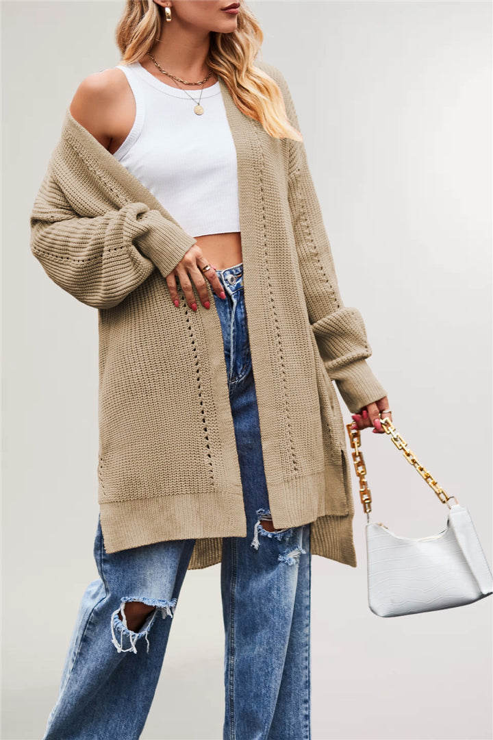 Damen lässige Strickjacke mit offenem Design und weiten Ärmeln Drune