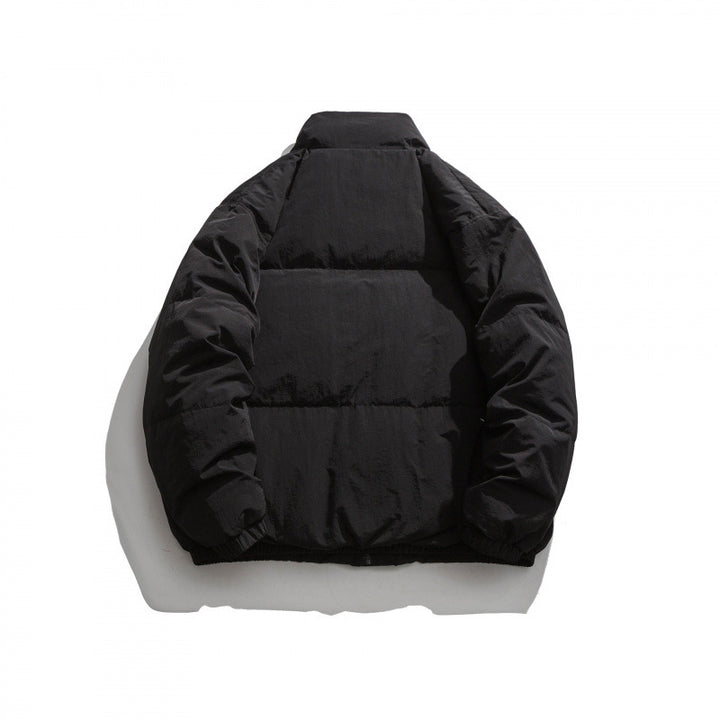 Unisex Oversize wattierte Steppjacke mit hohem Stehkragen, großen Pattentaschen und Crinkle-Effekt Drune