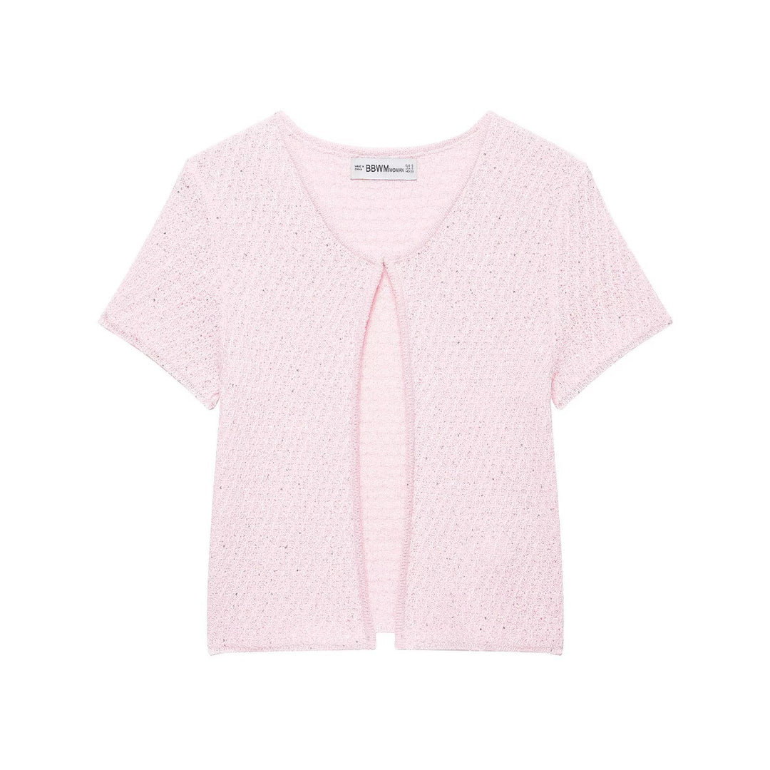 Damen Kurzärmelige Bouclé Strickjacke mit offenem Frontschlitz Drune