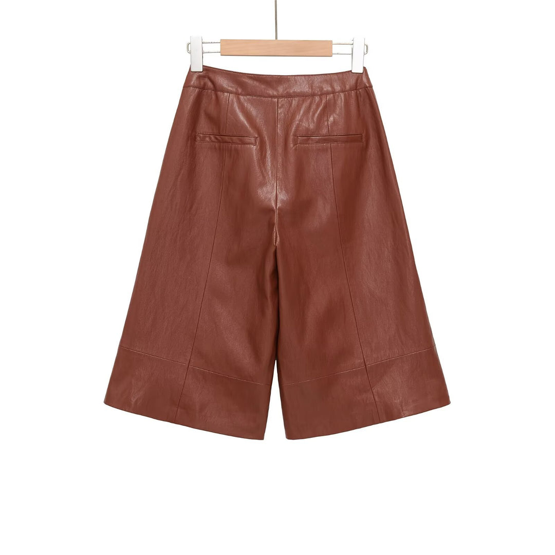 Damen elegante Culotte aus hochwertigem Leder mit weitem Schnitt Drune
