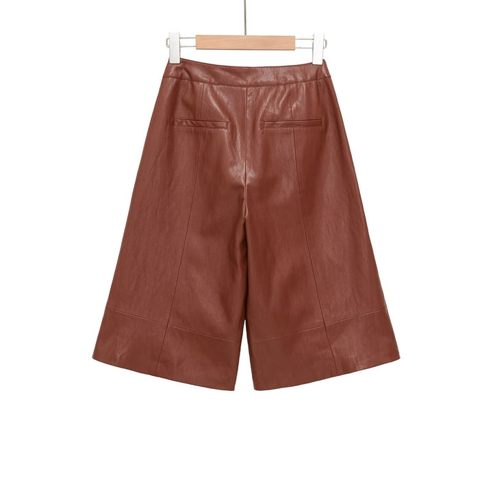 Damen elegante Culotte aus hochwertigem Leder mit weitem Schnitt Drune