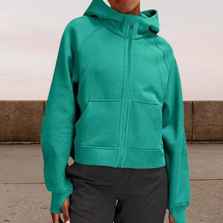 Damen lässige Kapuzenjacke mit nach unten gerafftem Schnitt und praktischen Taschen Drune