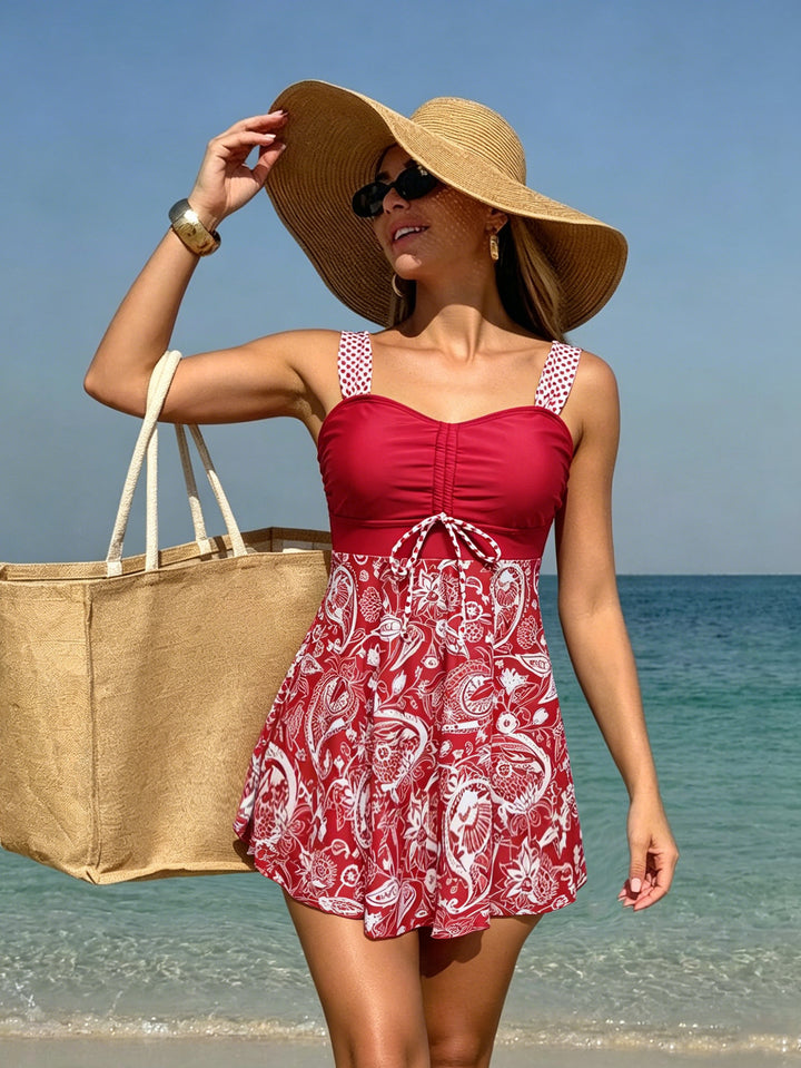 Damen Schwimmdress mit floralem Oberteil und lässigem Rock Drune