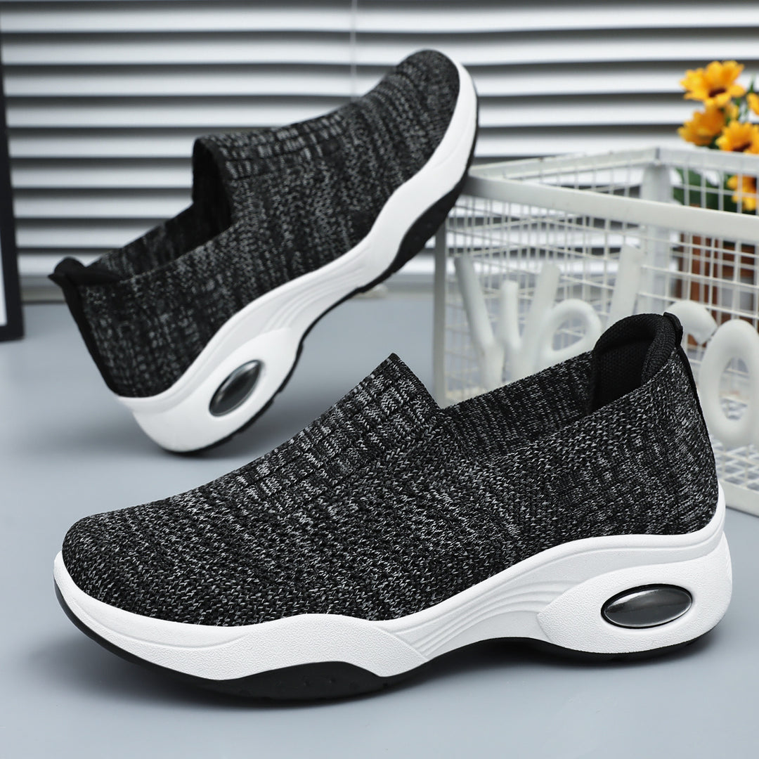 Damen nan nahtloser Strick-Slipper mit erhöhtem Plateau-Luftdämpfer und ergonomischer Fersenstütze Drune