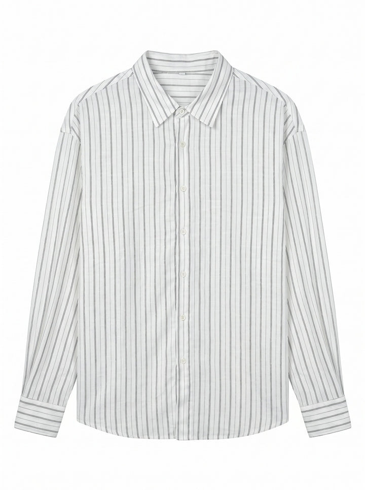 Unisex Langes Relaxed-Fit Streifenhemd mit Kentkragen und abgerundetem Saum Drune