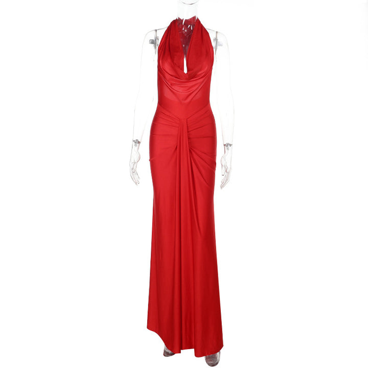 Damen Elegantes Wickel-Maxikleid mit tiefem V-Ausschnitt und figurbetonter Silhouette Drune