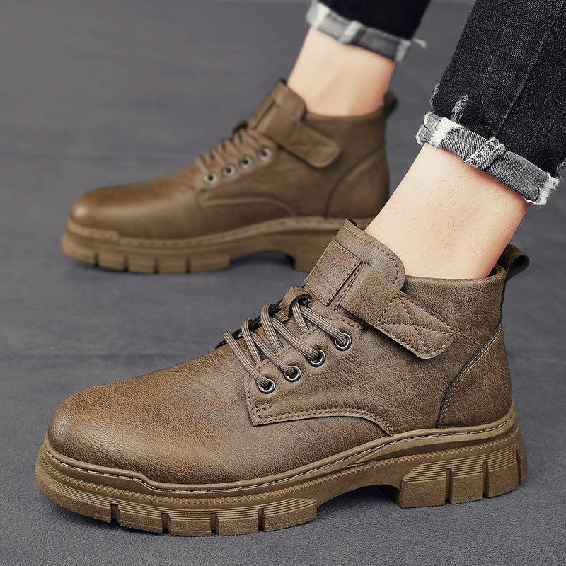 Herren Robuste Plateauschnür-Boots mit Klettlasche und profilierter Gummisohle Drune