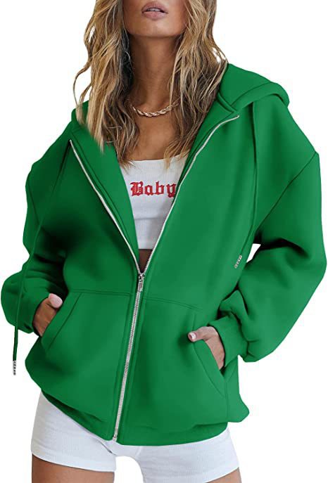 Damen nan oversized Kapuzenjacke mit durchgehendem Reißverschluss Kängurutaschen und weichem Sweatmaterial Drune