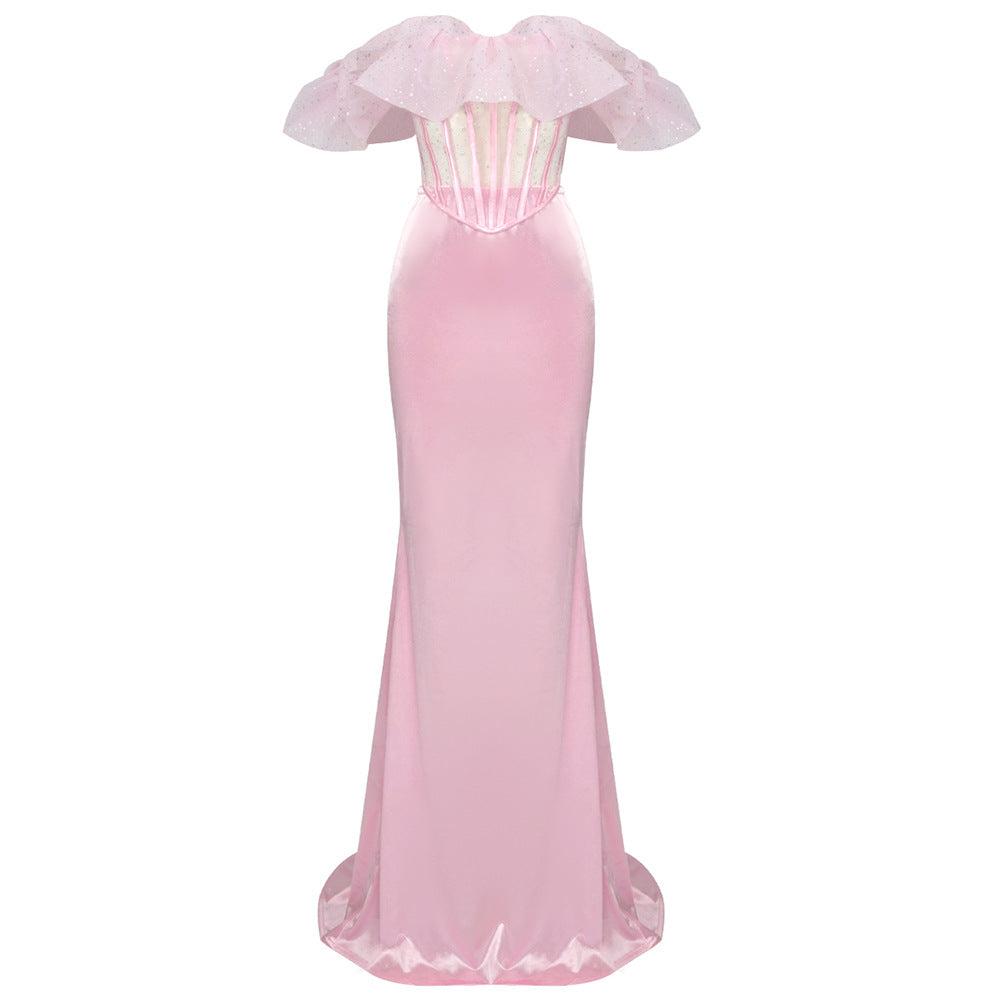 Damen Elegantes langes Abendkleid mit voluminösen Rüschen und figurformendem Design Drune