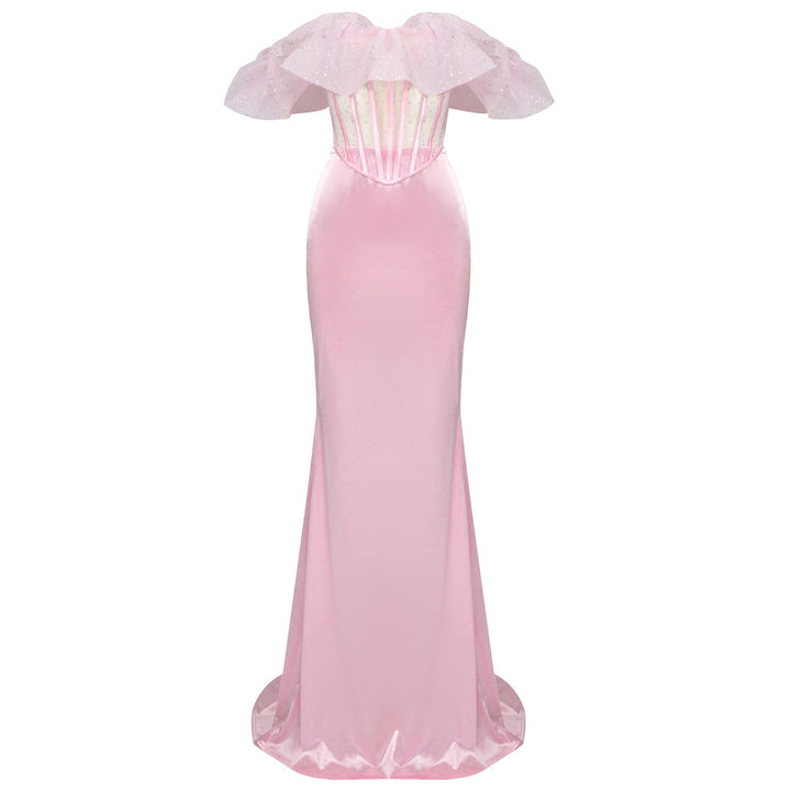 Damen Elegantes langes Abendkleid mit voluminösen Rüschen und figurformendem Design Drune