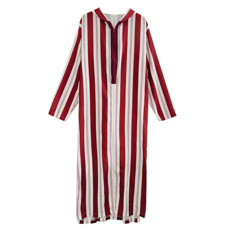 Damen nan langes Kapuzen-Hemdkleid mit frontalem Reißverschluss und senkrechtem Streifenmuster Drune
